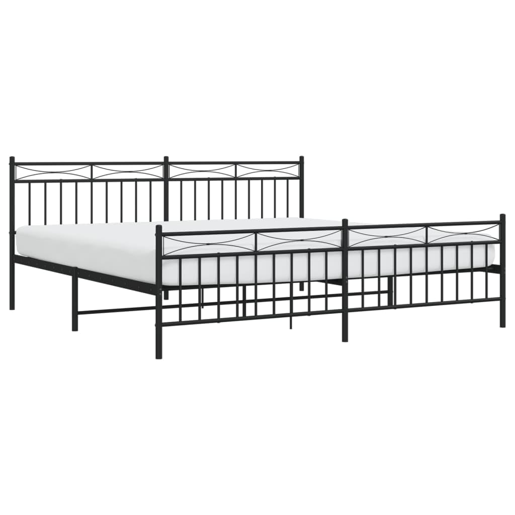 vidaXL 11'' King Metal Bed Frames with Headboard, Platform Bed Frame with Strong Metal Slats Support, Under Bed Storage, Noise Free, Black, Without Mattress