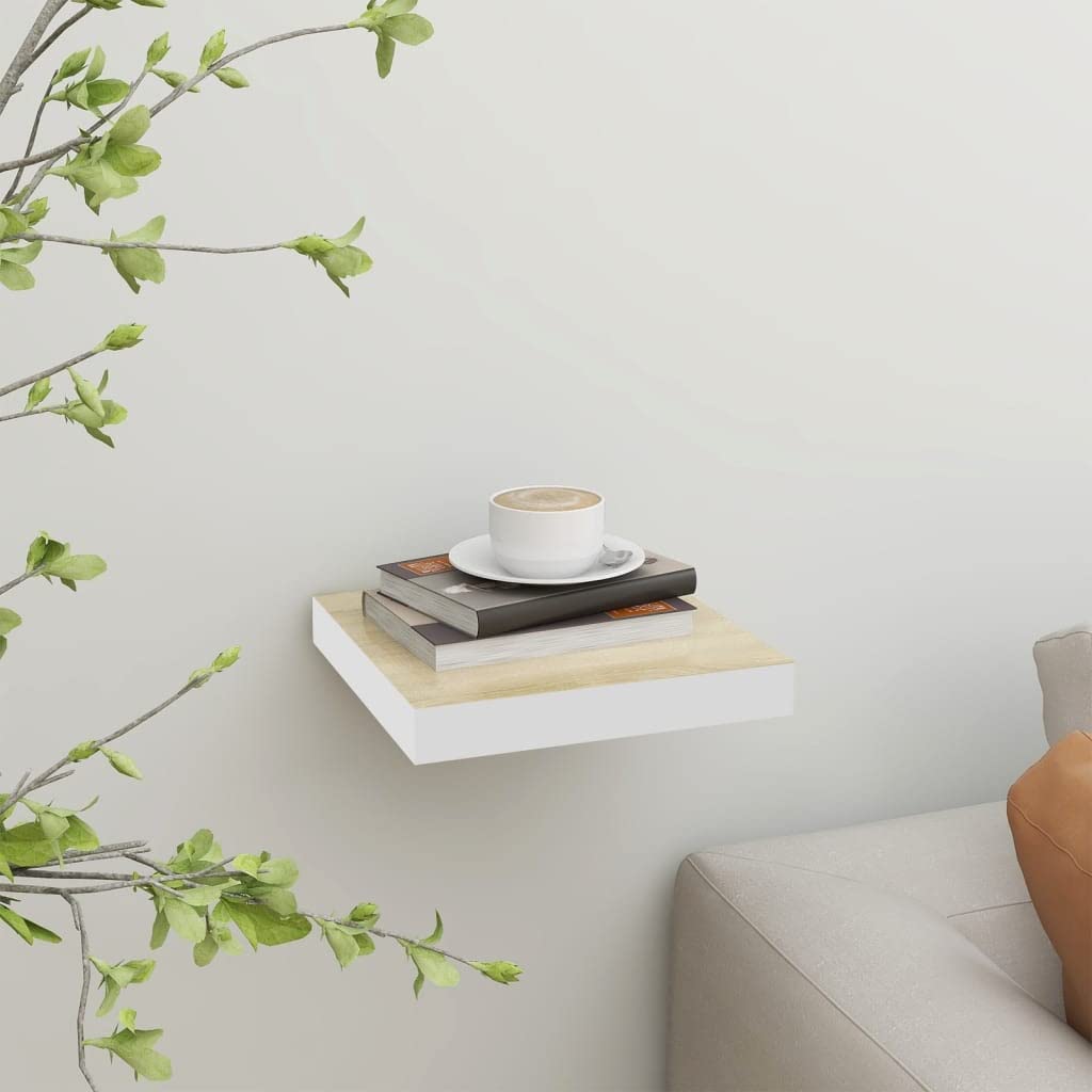 vidaXL Floating Wall Shelf- Easy-to-Install Oak and White Design, Honeycomb MDF Material, Decorative Modern-Style Space-Saver.