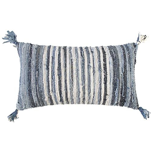 Rizzy Home Stripe 14&quot; x 26&quot; Down Pillow with Recycled Denim Cover-Multi-Color