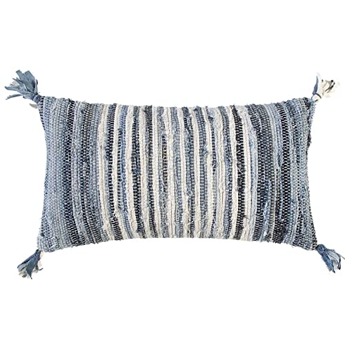 Rizzy Home Stripe 14" x 26" Down Pillow with Recycled Denim Cover-Multi-Color