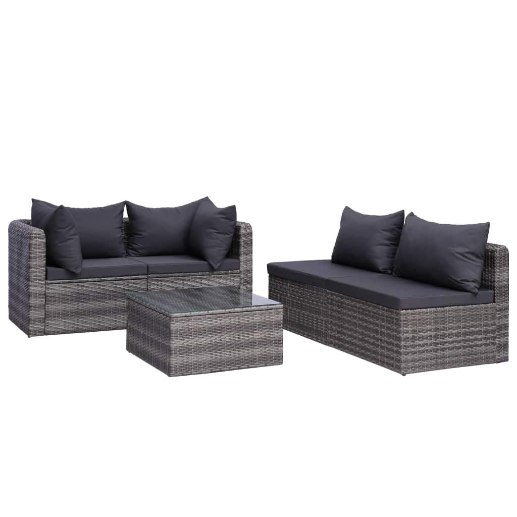 vidaXL 5 Piece Garden Sofa Set with Cushions & Pillows Outdoor Lounge Sofa Patio Sofa Garden Furniture Set Durable Sturdy Poly Rattan Gray