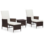 vidaXL 3 Piece Patio Lounge Set - Poly Rattan Garden Furniture with Cushions, Outdoor Seating, Relaxation Chairs and Tea Table in Brown and Cream White