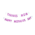 GOER Mother's Day Decorations Happy Mother's Day Thanks Mom Banner Pink Glitter Garland Photo Props