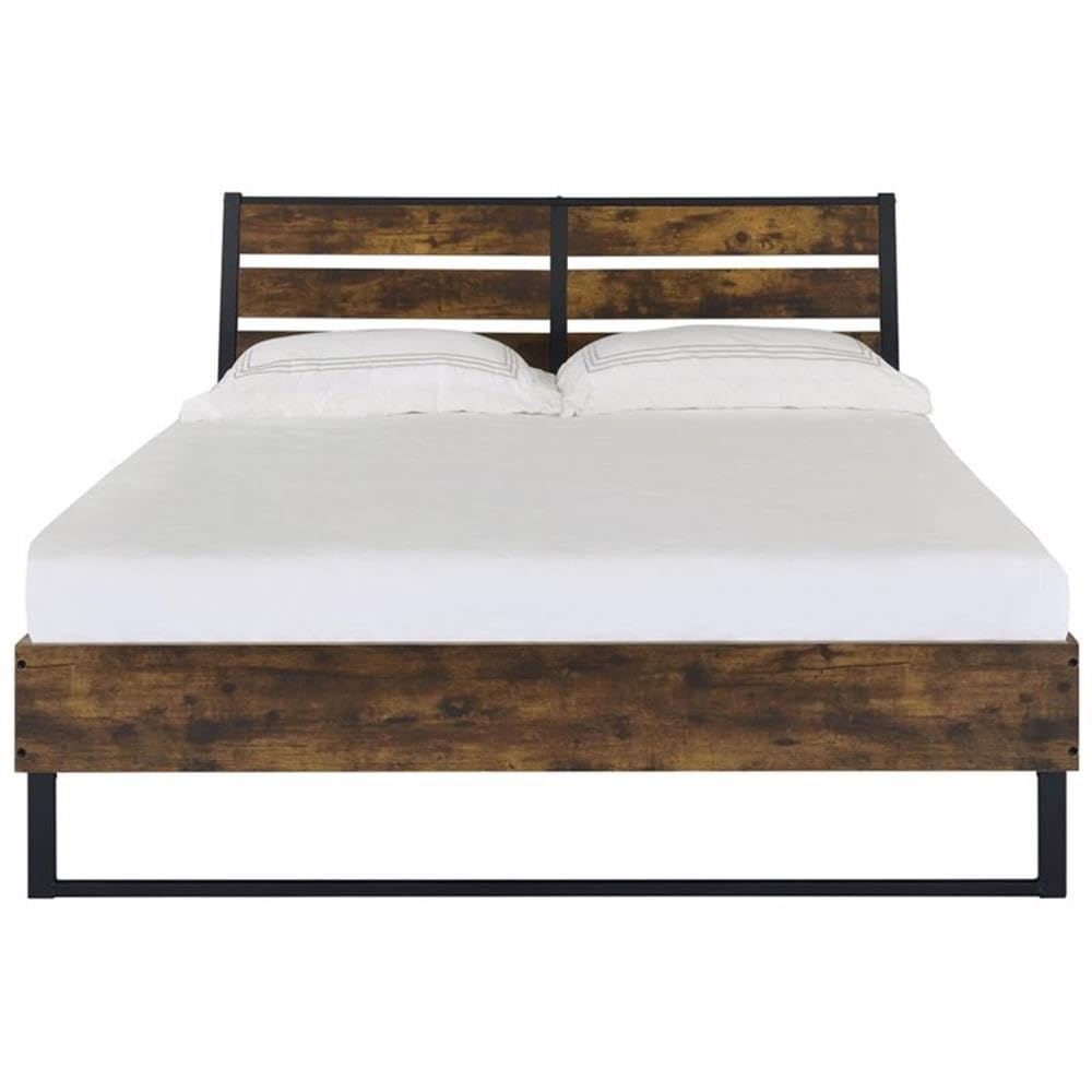 Acme Juvanth Wooden Queen Platform Bed in Oak and Black