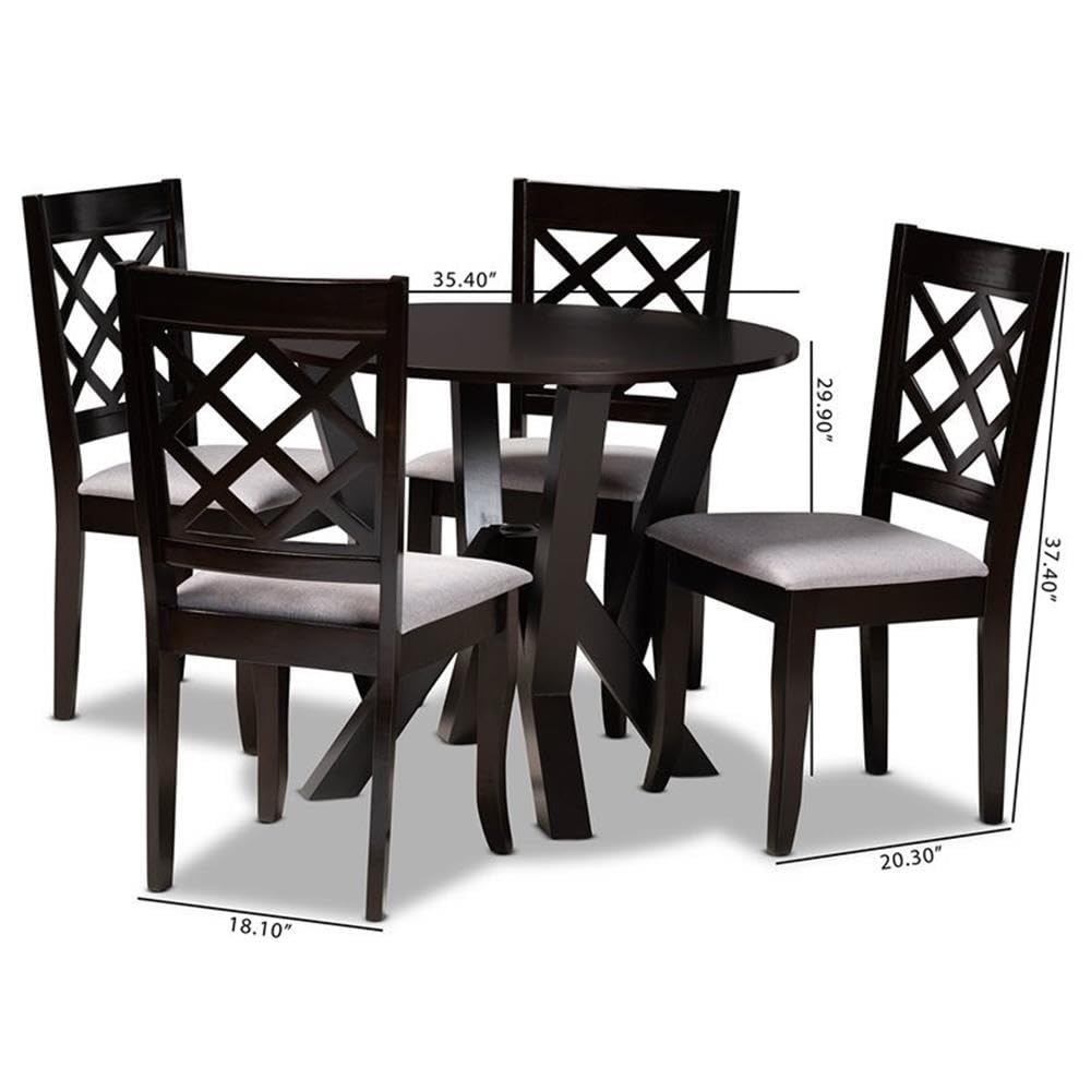 Baxton Studio Grey Upholstered and Dark Brown Finished Wood 5-Piece Dining Set