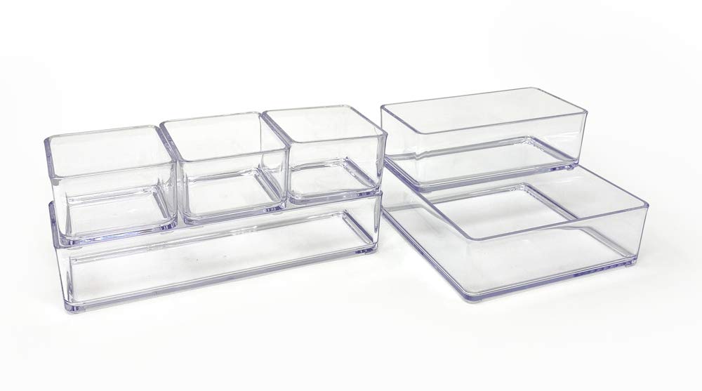 Isaac Jacobs 6-Tray Clear Acrylic Organizer Set, (Six Individual Trays), Multi-Purpose, Stackable Storage Solution For Makeup, C