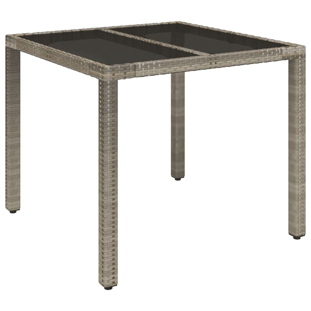 vidaXL Square Poly Rattan Patio Table with Tempered Glass Top and Powder-Coated Steel Frame - Outdoor Furniture Piece for Patio, Garden, and Deck - Gray`