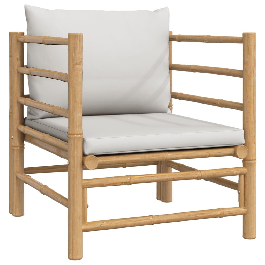 vidaXL Durable Natural Finish Bamboo Patio Sofa with Light Gray Cushions - Comfortable Seating with Backrest, Easy Assembly, and Modular Design.