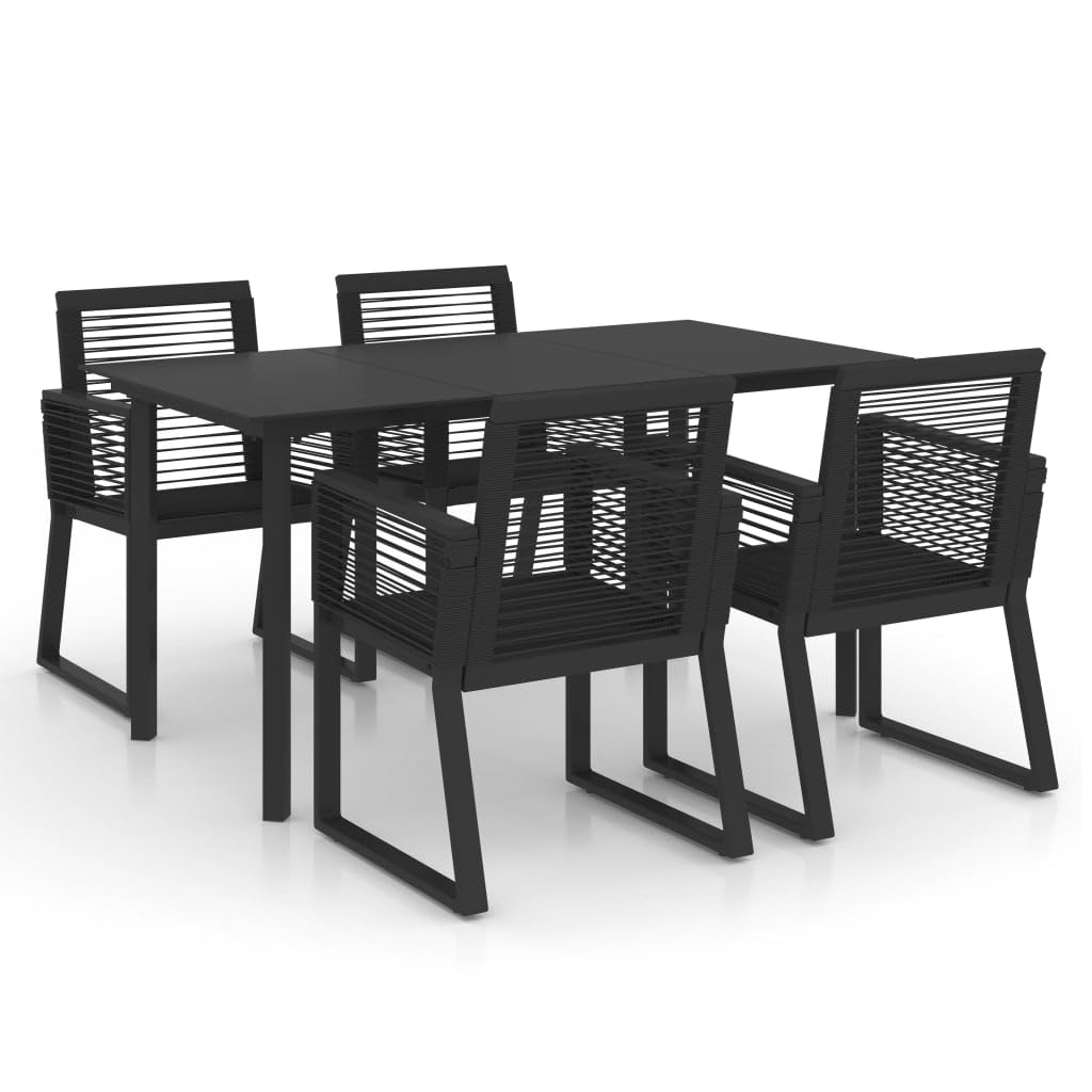 vidaXL 7 Piece Black PVC Rattan Patio Dining Set with Glass Top Table & Weather-Resistant Armchairs – Perfect for Outdoor Living Space