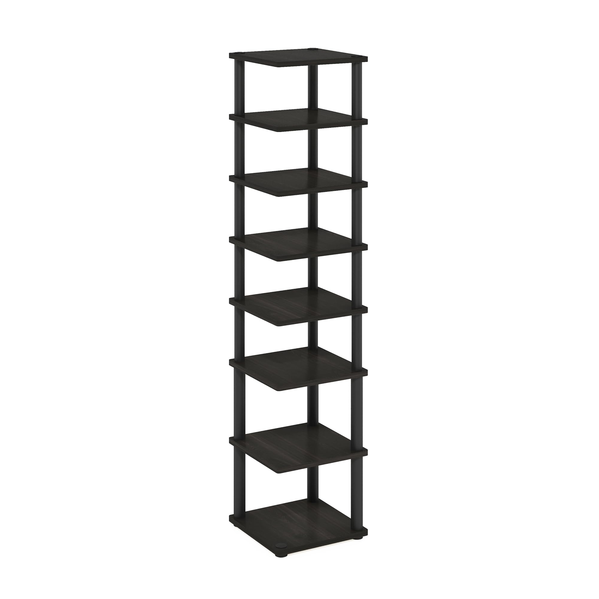 Furinno Turn-N-Tube 8-Tier Vertical Space Saving Free Standing Shoe Tower, Shoe Rack for Closet Entryway, Espresso/Black
