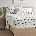 Comfort Spaces Cotton Flannel Breathable Warm Deep Pocket Sheets With Pillow Case Bedding, Twin Xl, Black Dog 3 Piece