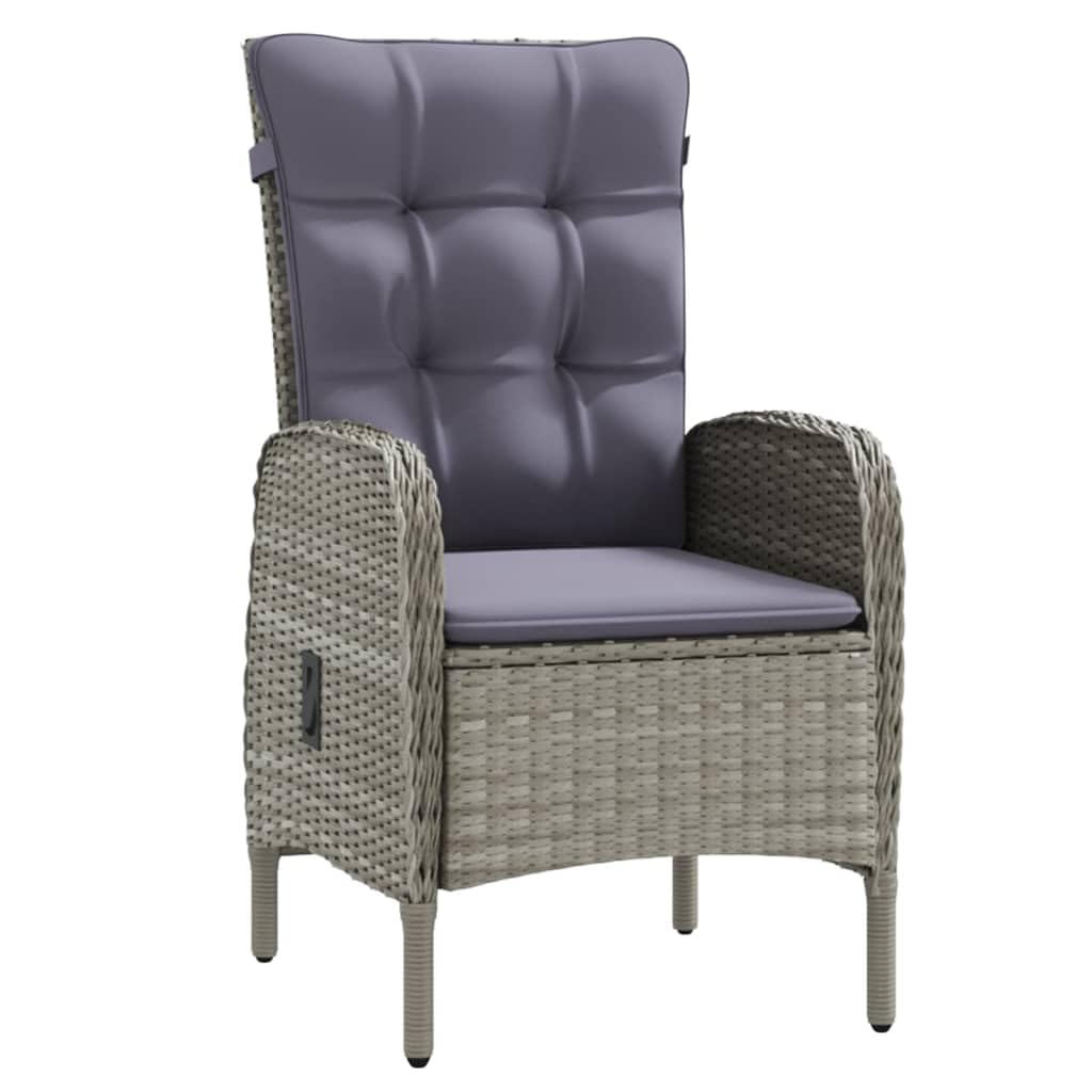 vidaXL 7-Piece Patio Dining Set - Powder-Coated Steel, PE Rattan Chairs, Glass Top Table, Gray/Black, Cushions Included, Outdoor/Garden