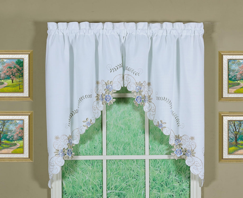 Today's Curtain Verona CA50304P Reverse Embroidery Window Swag Polyester White/Blue 38-Inch