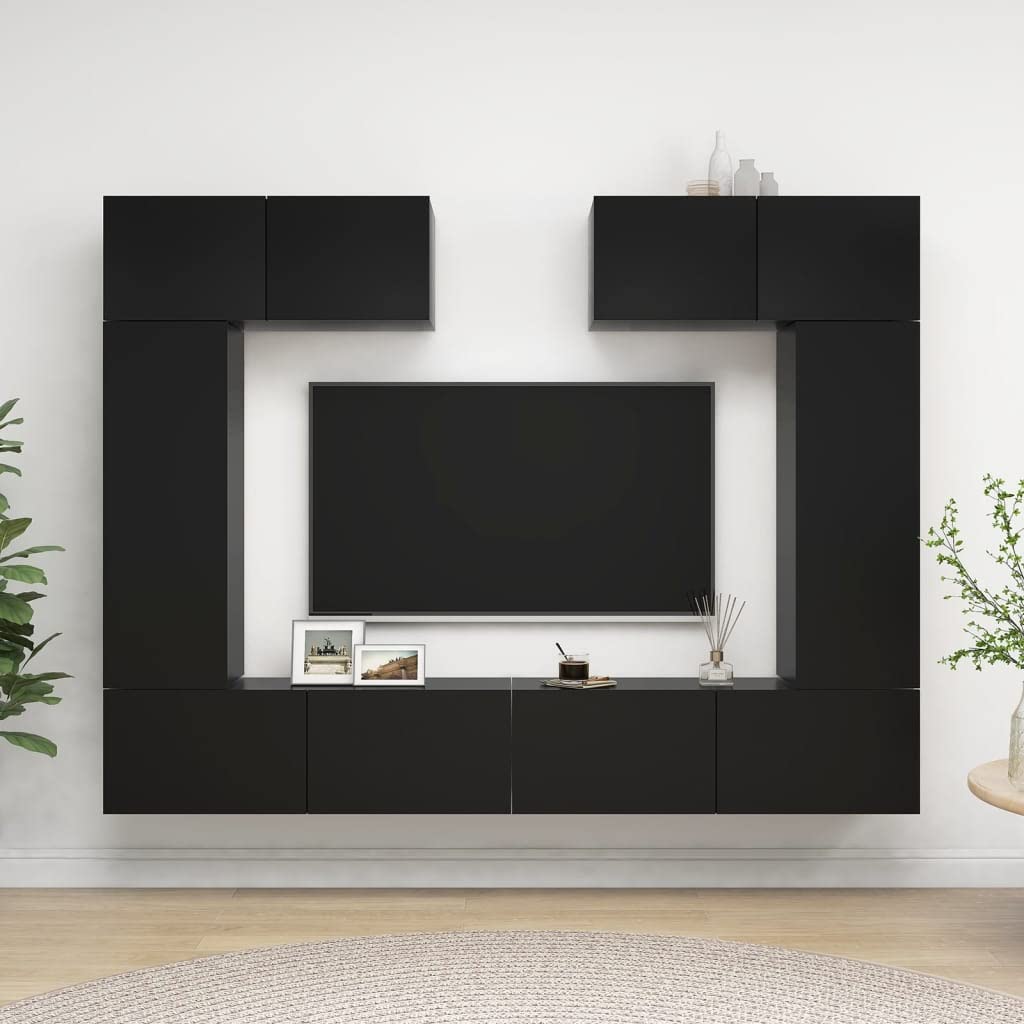 vidaXL TV Stand Set 6 Piece, TV Unit for Living Room Bedroom, Sideboard with Storage, Media Unit Cupboard, Modern, Black Engineered Wood