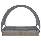 vidaXL - Double Sun Lounger with Adjustable Canopy and Cushions, Poly Rattan, Weather-Resistant, Steel Frame, Gray and Dark Gray, for Patio/Garden/Poolside