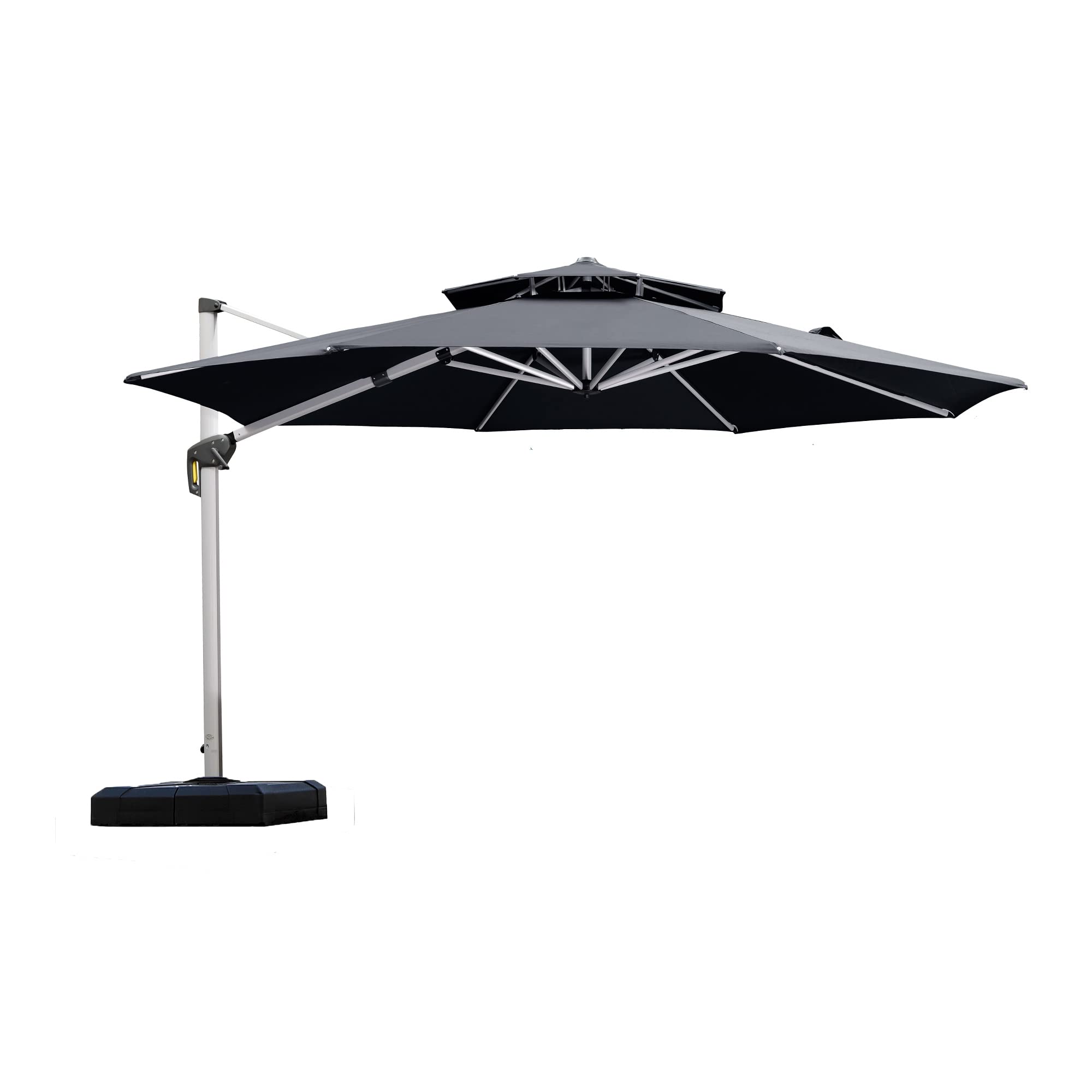Purple Leaf 12 Feet Double Top Round Deluxe Patio Umbrella Offset Hanging Umbrella Outdoor Market Umbrella Garden Umbrella, Grey