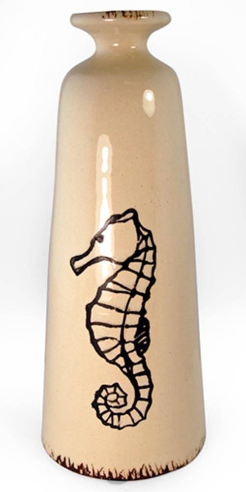 StealStreet JCE-950 SS-UG-JCE-950, 10.5 Inch Seahorse Embellished Decorative Ceramic Vase, Off White