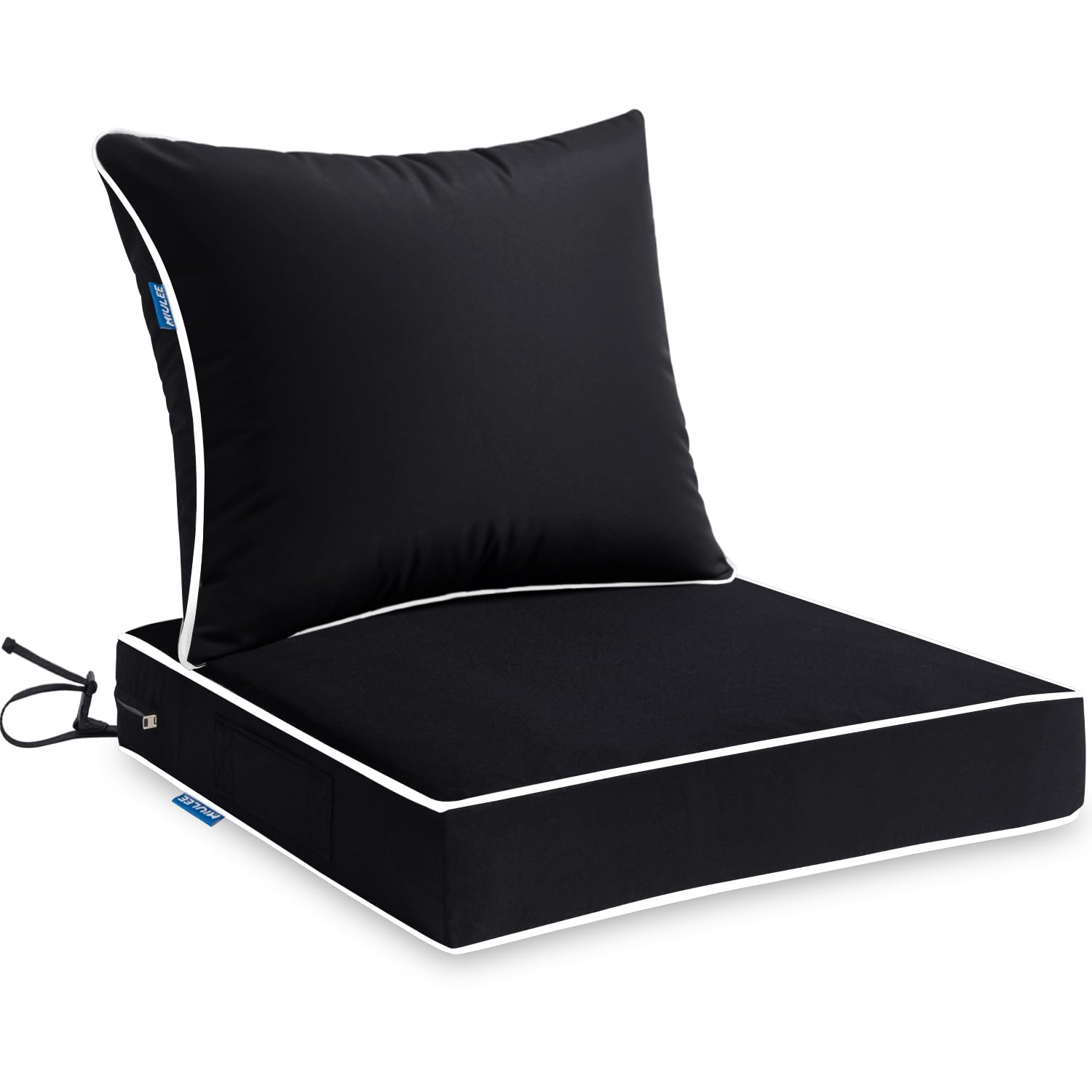 Miulee Outdoor Seat Cushion Set Black 22 X 22 X 3 Inch Waterproof & Fade Resistant Deep Seat And Back Patio Furniture Cushions W