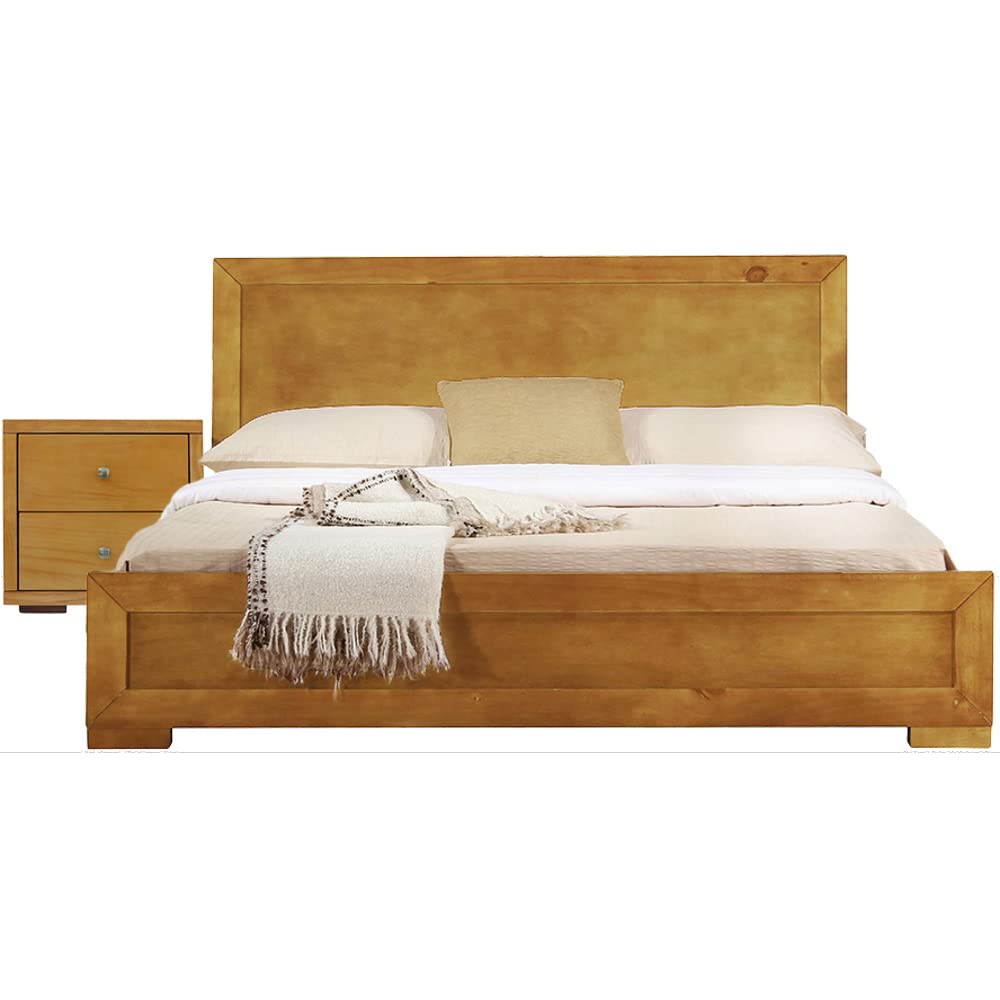 HomeRoots Moma Oak Wood Platform Full Bed with Nightstand