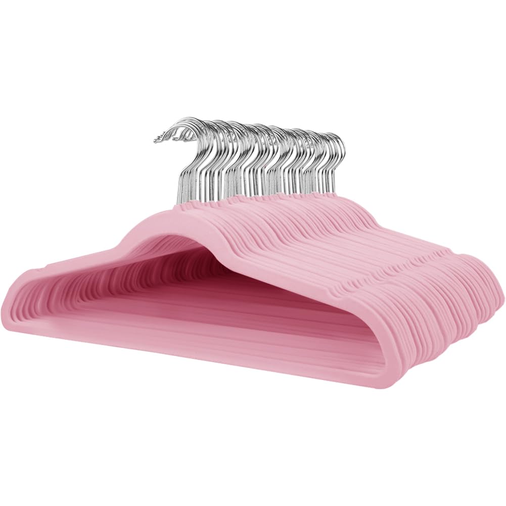 Stormix 52 Pack Velvet Hangers, 17.3 x 8.9 Inches Clothes Hangers, Non Slip Dresses Hangers with Shoulder Notches for Adult Rose