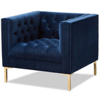 Baxton Studio Zanetta Luxe and Glamour Navy Velvet Upholstered Gold Finished Lounge Chair
