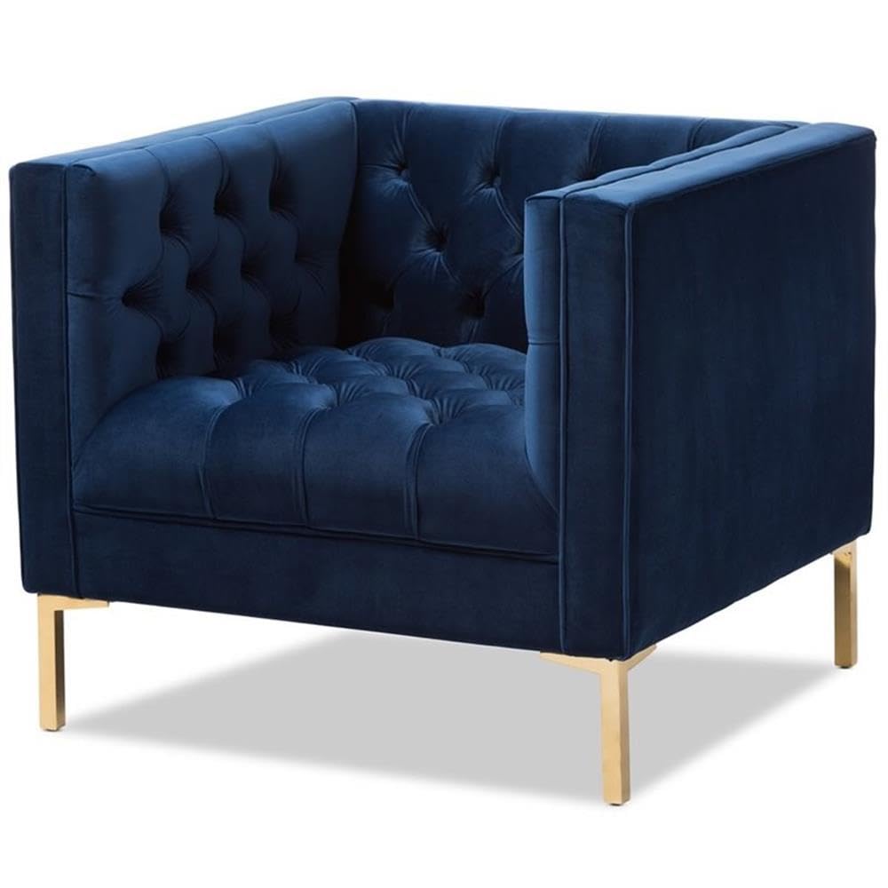 Baxton Studio Zanetta Luxe and Glamour Navy Velvet Upholstered Gold Finished Lounge Chair