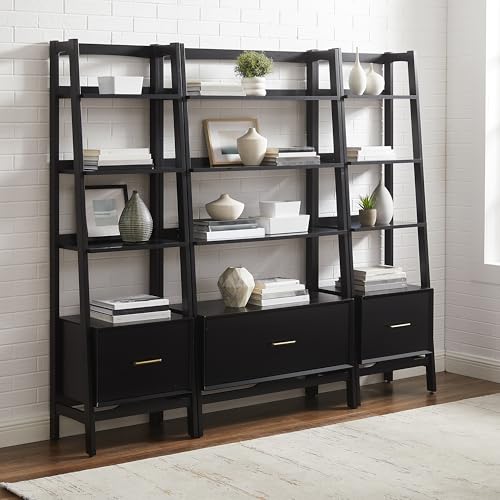 Crosley Furniture Landon 3-Piece Bookshelf Etagere Set, Bookcase with Shelves and File Drawers, Matte Black