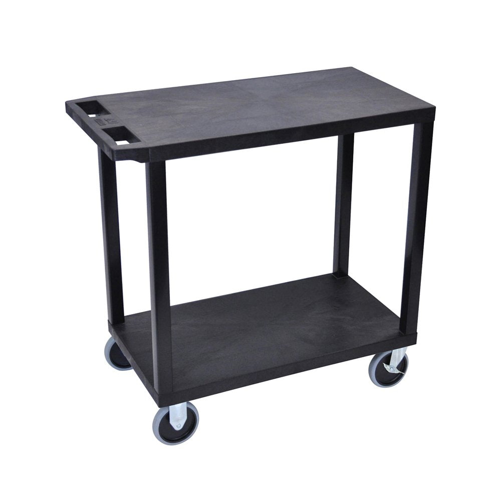 LUXOR EC22HD-B 32" x 18" Cart - Two Flat Shelves, Multipurpose Utility Cart, Four 5" Casters, Two Fixed Non-Locking Casters, Two Full-Swivel Casters with Locking Brake, 125 lbs. Per Shelf