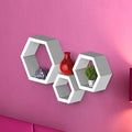 Dime Store Engineered Wood Wall Mount Wall Shelf Storage Display Floating Shelf for Home and Room Decor Items Hexagon Shape (Set