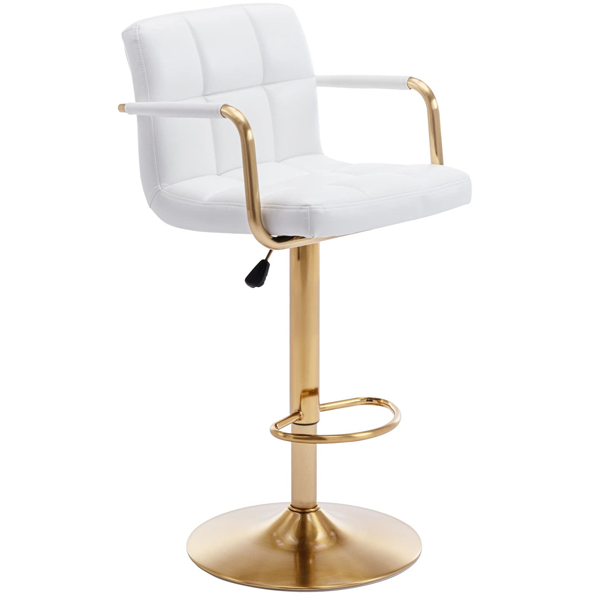 Vogue Furniture Direct Modern PU Leather Square Bar Stool, Adjustable Swivel Barstool with Back and Arms, Airlift Counter Height