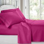Clara Clark Bed Sheets, Premier 1800 Series 4 Piece Bed Sheet Set, Deep Pocket, Wrinkle, Fade, Stain Resistant, Luxury Soft Bedding Sheets & Pillowcases, King, Magenta