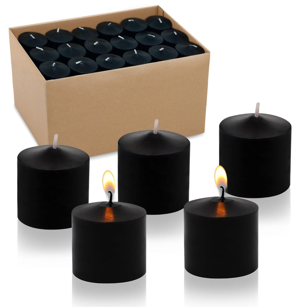 10 Hour Black Votive Candles for Weddings Party Halloween and Emergency, Set of 36 Unscented Bulk Candles for Restaurants and Ho
