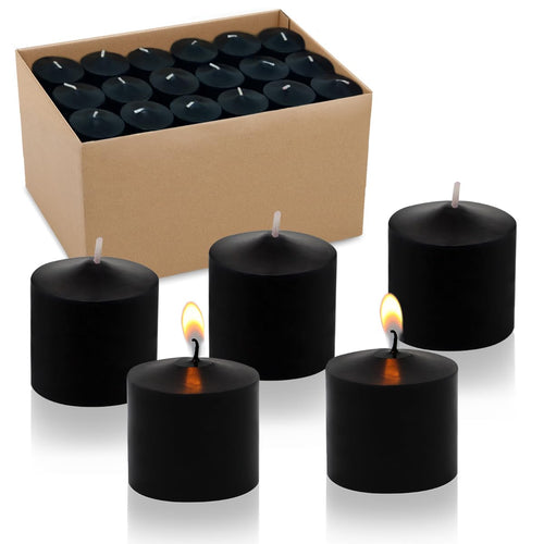10 Hour Black Votive Candles for Weddings Party Halloween and Emergency, Set of 36 Unscented Bulk Candles for Restaurants and Ho