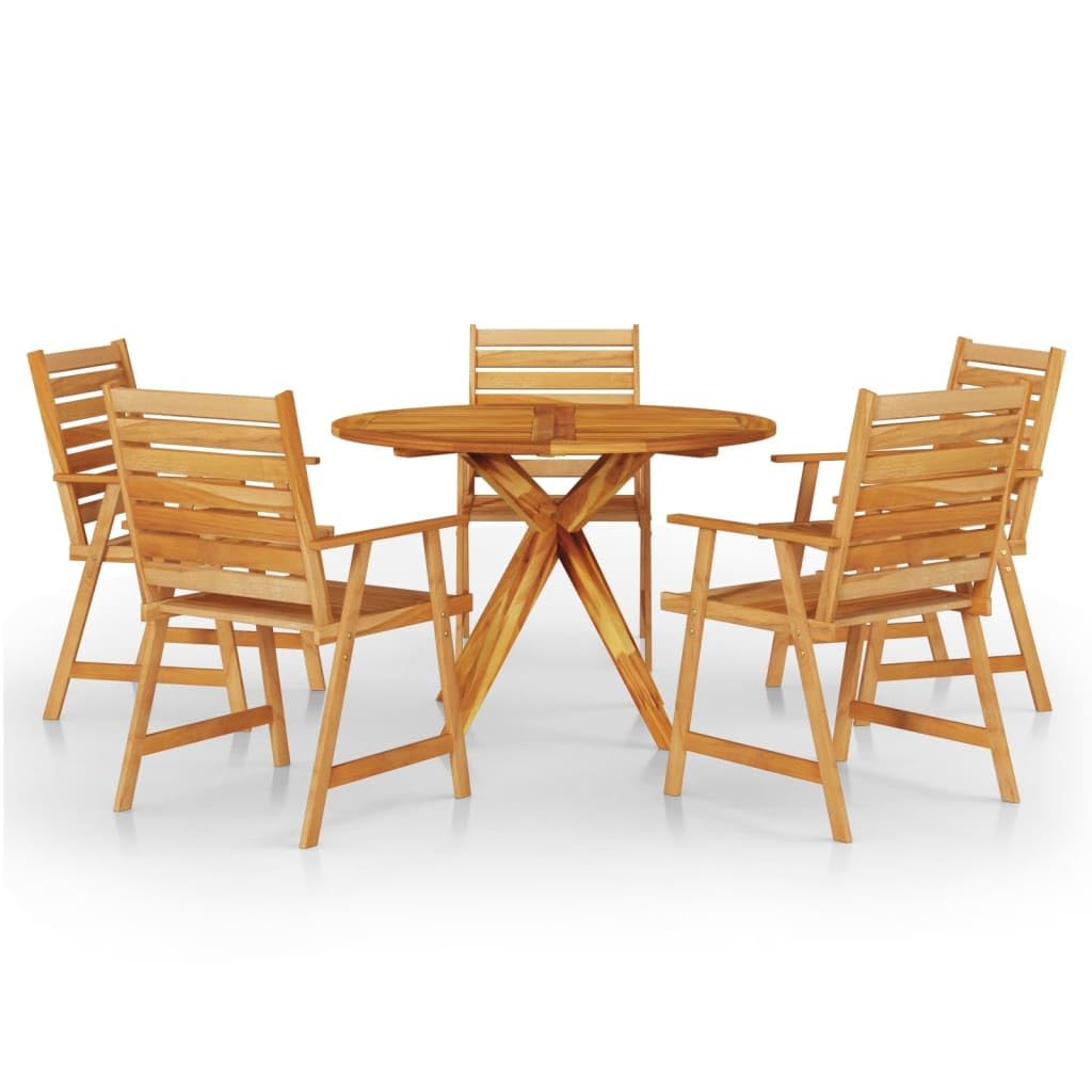 vidaXL Patio Dining Set 6 Piece, Patio Table and Chairs, Conversational Set, Outdoor Furniture Set for Garden Porch Backyard, Farmhouse, Solid Wood Acacia