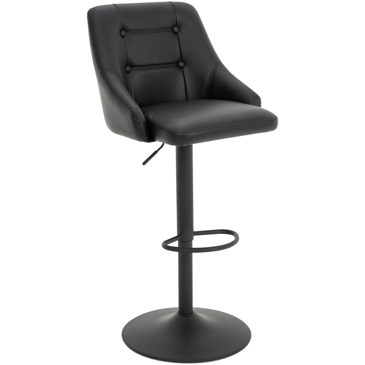 Brage Living Swivel Bar Stool With Back, Adjustable Pu Leather Tufted Barstool, Upholstered Counter Height Airlift Bar Chair For Kitchen Dining Cafe (Black, Black Base)
