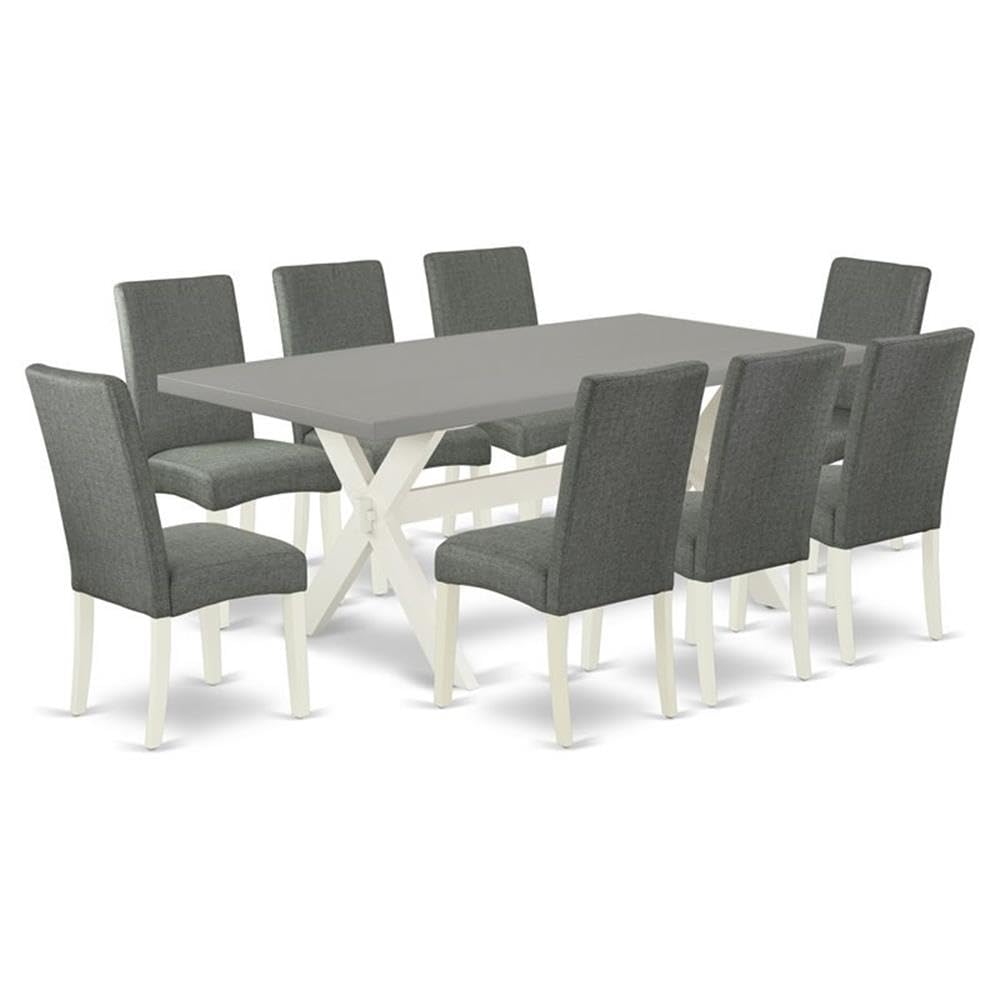 East West Furniture X097Dr207-9 9 Piece Dining Table Set Includes A Rectangle Dining Room Table With X-Legs And 8 Gray Linen Fabric Upholstered Parson Chairs, 40X72 Inch, Multi-Color