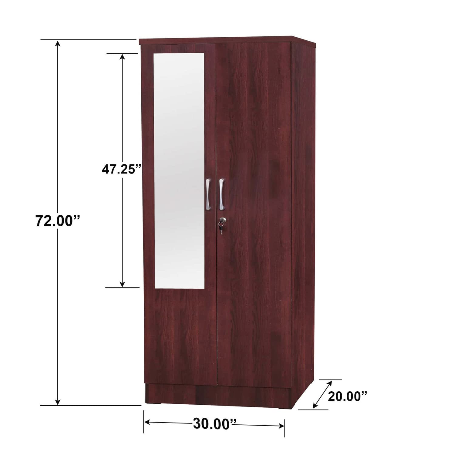 Better Home Products Harmony Two Door Armoire Wardrobe with Mirror in Mahogany
