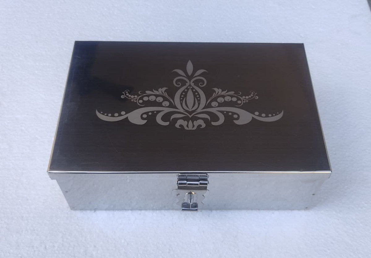 GvanyS Stainless Steel Storage Boxes,Cash Peti, Pooja Peti,Organizer, Vanity Box, Safe Locker Box,Storage Box,Cash Box With Lase