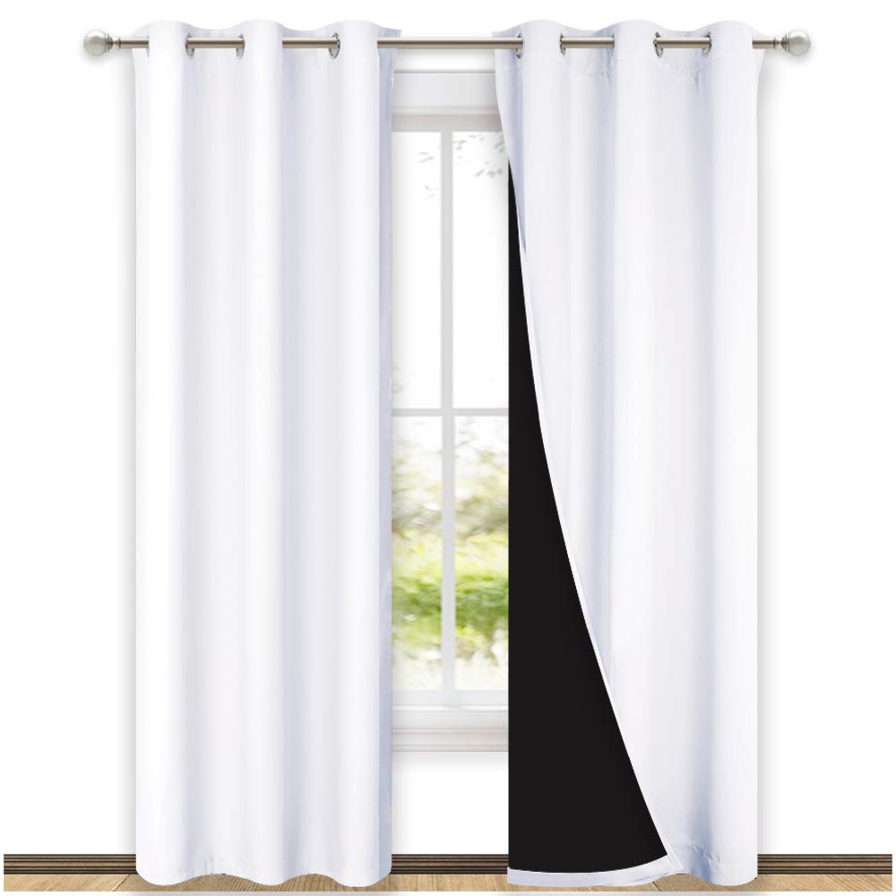 Nicetown White Blackout Curtains 80 Inches Long, Full Light Blocking Drapes With Black Liner For Nursery, Thermal Insulated Drap