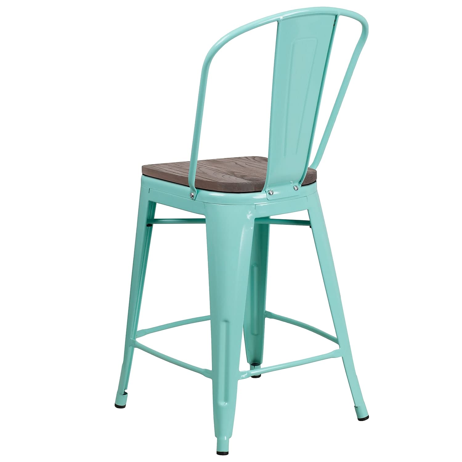 Flash Furniture Carly 24' High Mint Green Metal Counter Height Stool With Back And Wood Seat