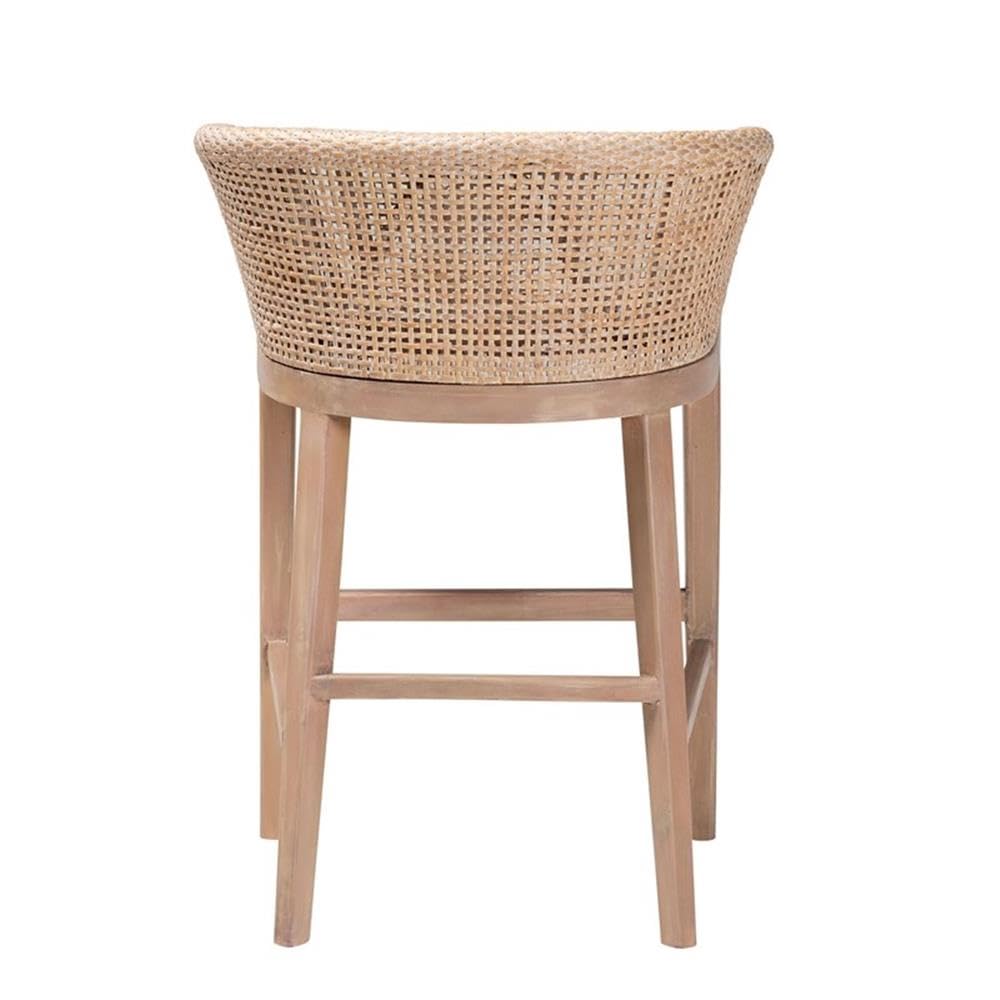 bali & pari Papua Antique White Washed Rattan and Mahogany Wood Counter Stool