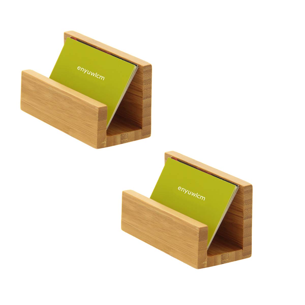 Enyuwlcm 1 Pack Bamboo Wood Desktop Business Card Holder For Desk Sturdy Business Card Display Stand For Office Suitable For Men