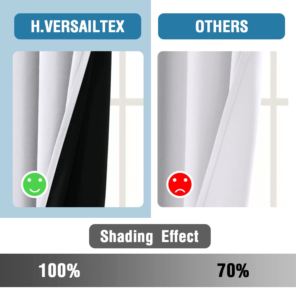 H.Versailtex 100% Blackout Curtains For Bedroom Thermal Insulated Blackout Curtains 63 Inch Length Heat And Full Light Blocking