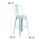 Flash Furniture Carly Commercial Grade 30&Quot; High Green-Blue Metal Indoor-Outdoor Bar Height Stool With Back And Gray Polystyrene Seat