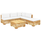 vidaXL 6 Piece Outdoor Lounge Set with Cushions - Solid Teak Wood Patio Ensemble with 1 Corner Sofa, 3 Middle Sofas, 1 Footrest, 1 Table - Easy-to-Assemble Garden and Terrace Furniture