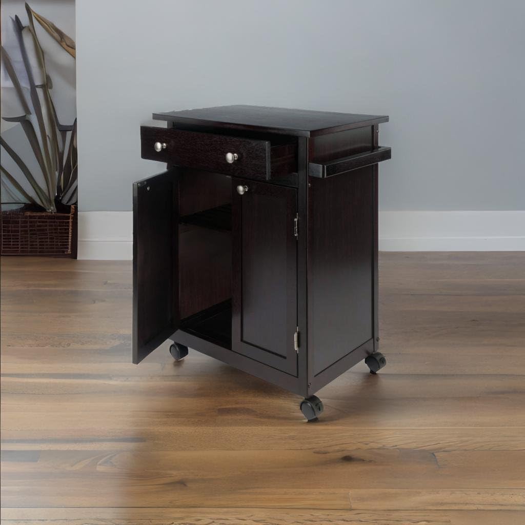 Ergode Wood Savannah Utility Kitchen Cart - Stylish & Functional, Espresso Finish, Spacious Drawer, Enclosed Cabinet, Rolling Casters, Ideal for Small Spaces - 26.89' W x 17.72' D x 34.02' H
