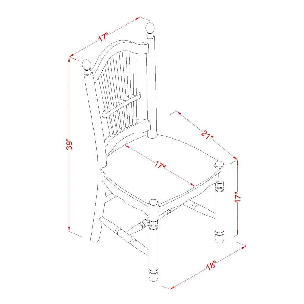 East West Furniture DOC-LWH-W Dover Dining Room Chairs - Slat Back Wooden Seat Chairs, Set of 2, Linen White