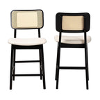 Baxton Studio Dannon Mid-Century Modern Cream Fabric and Black Finished Wood 2-Piece Counter Stool Set