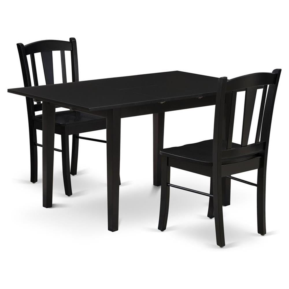 East West Furniture NFDL3-BLK-W 3 Piece Dining Room Furniture Set Contains a Rectangle Wooden Table with Butterfly Leaf and 2 Kitchen Dining Chairs, 32x54 Inch, Black