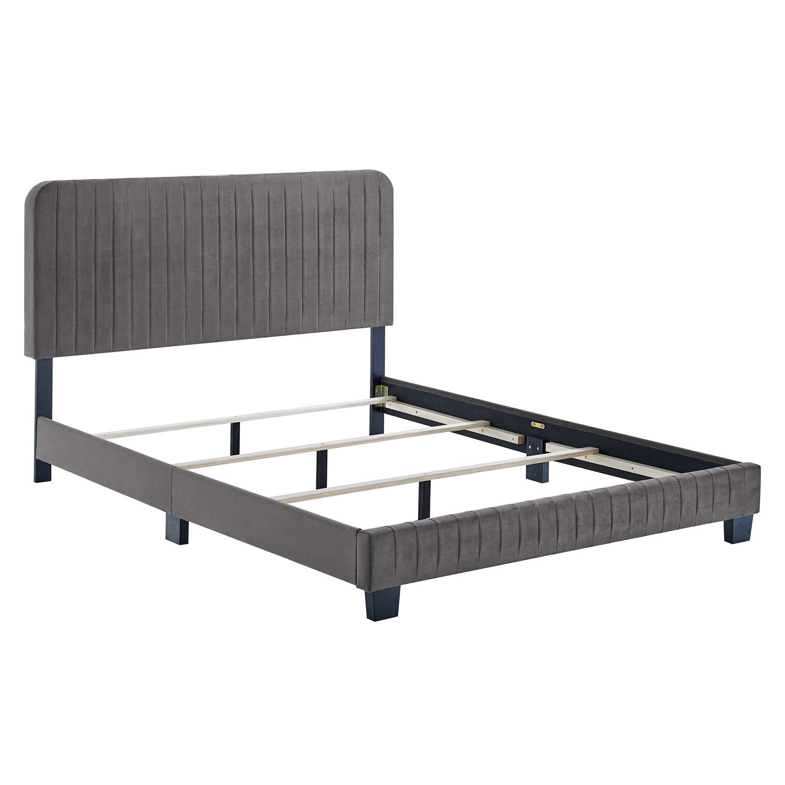 Modway Celine Channel Tufted Performance Velvet Full Bed in Gray